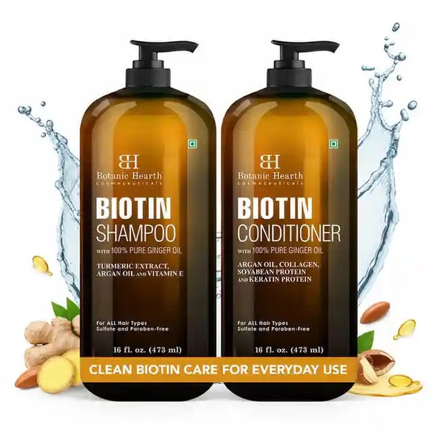Biotin Shampoo and Conditioner Set with Ginger Oil & Keratin | 16 fl oz each