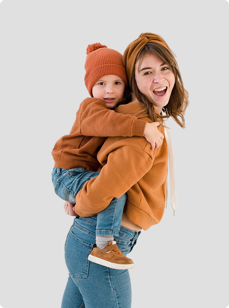 Mom with son piggyback ride